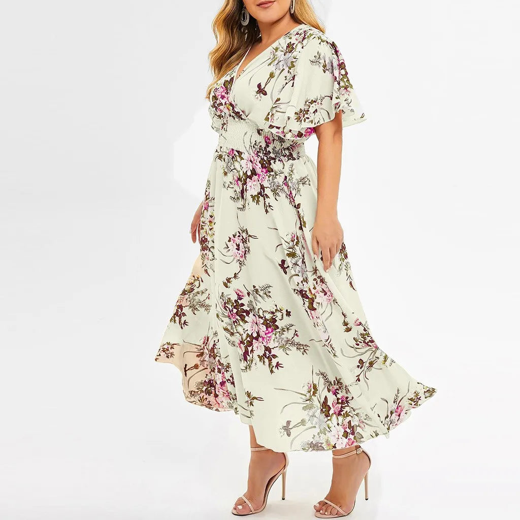 Plus Size Floral Chiffon Bohemian Dress