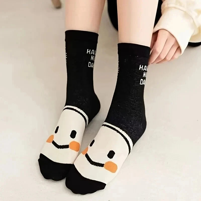 5 Pairs Happy Face Crew Socks