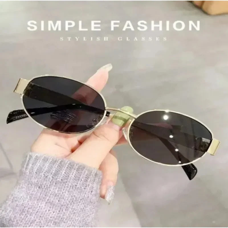 Small Metal Frame Oval Sunglasses for Women