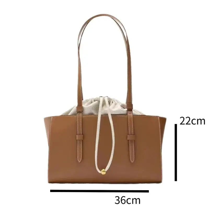 Fashionable Soft Leather Shoulder Bag with Drawstring Closure