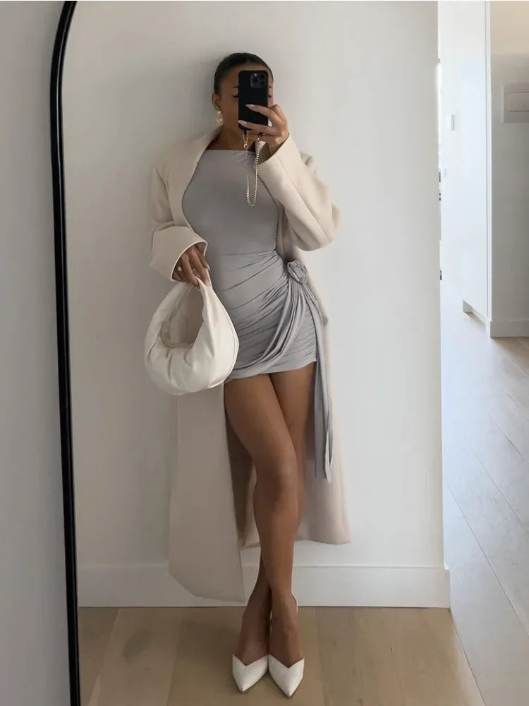 Pleated Long Sleeve Mini Dress