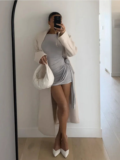 Pleated Long Sleeve Mini Dress