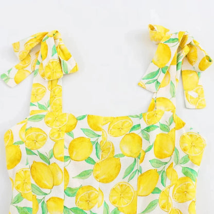 Chic Fruit Printed Bow Mini Dress