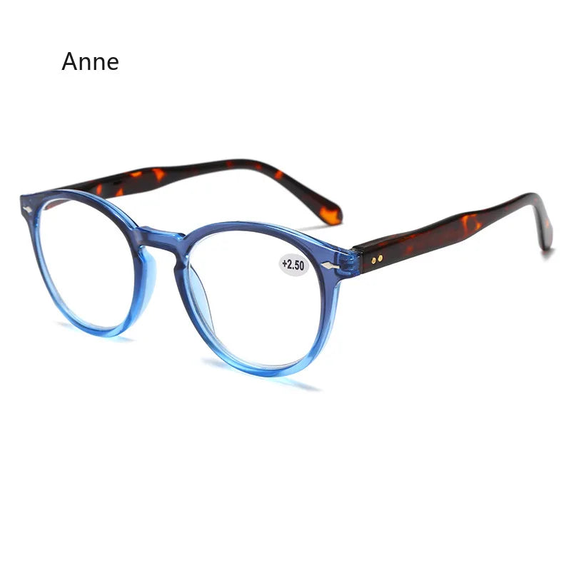 Round Plastic Hinge Floral Printed Anti-Blue Light Reading Glasses for Women