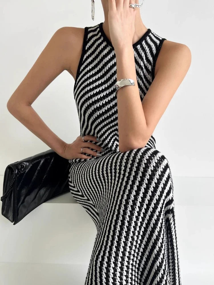 Temperament Striped Sleeveless Dress for Women