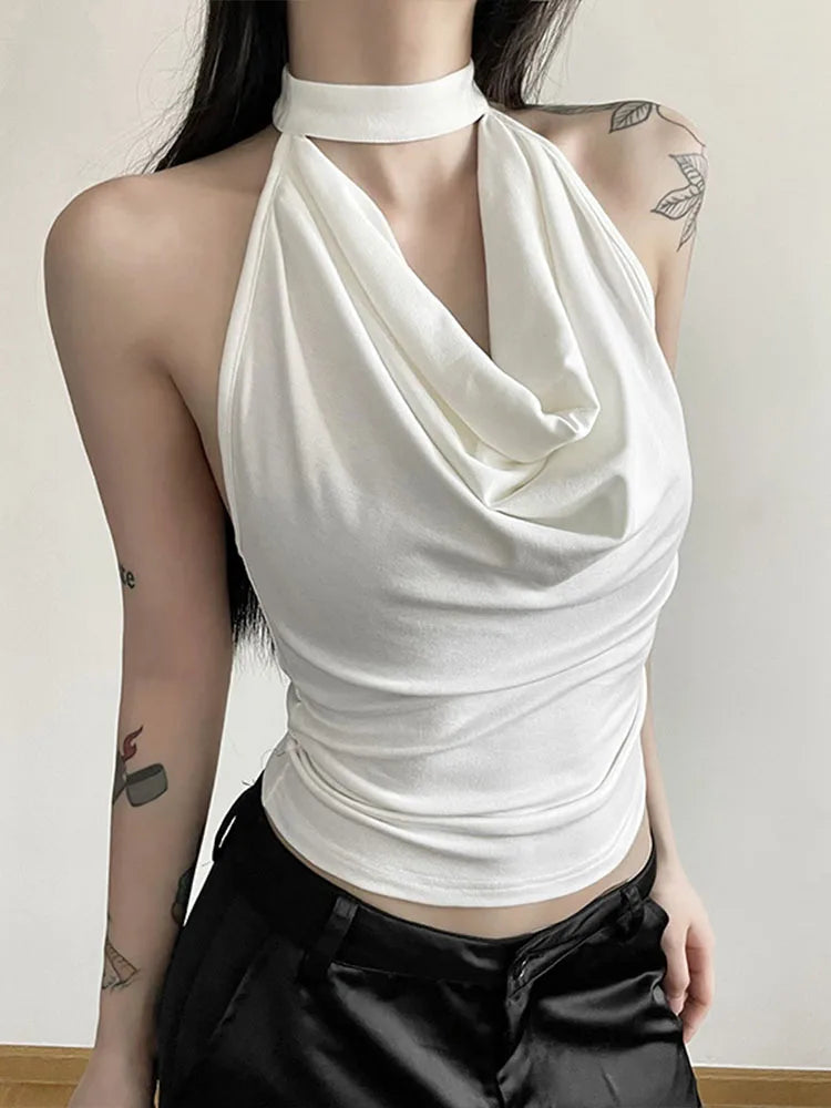 Solid Color Casual Halter Vest