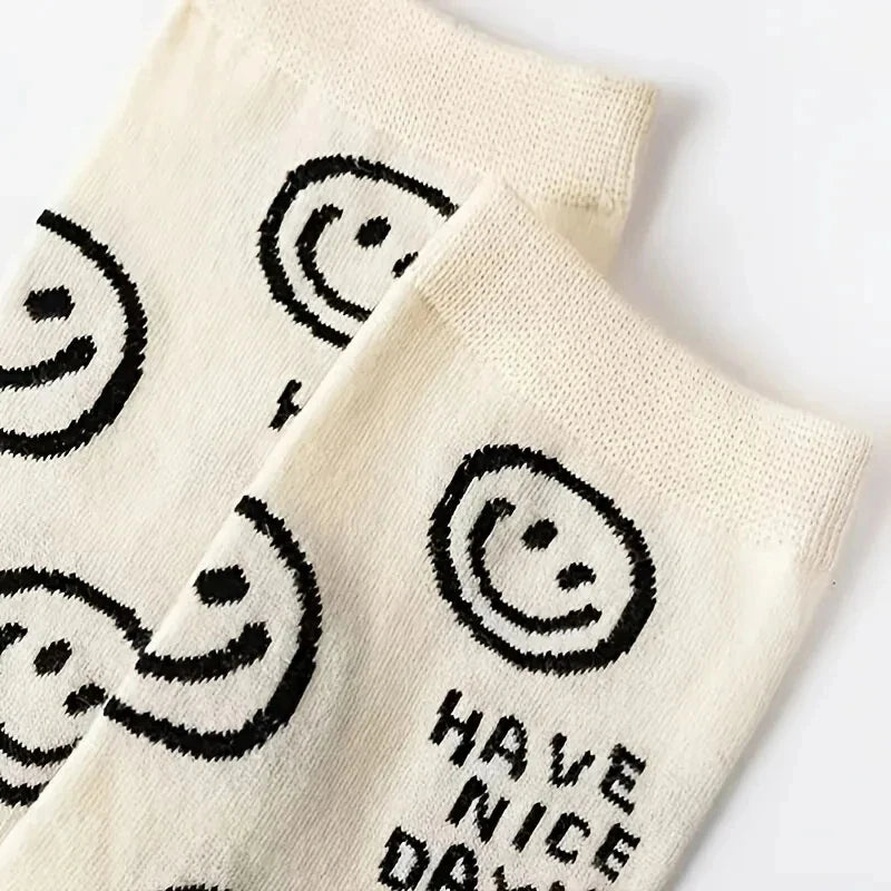 5 Pairs Happy Face Crew Socks