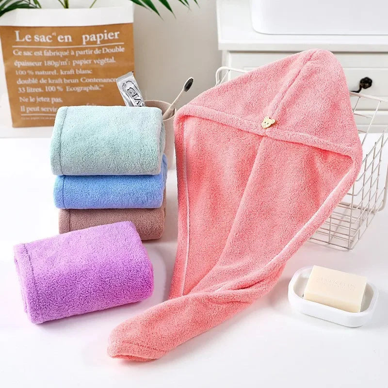 Women Hair Drying Hat Quick-dry Microfiber Hair Towel Cap Hat Bath Hat Solid Towel Cap Super Absorption Turban Hair Dry Cap