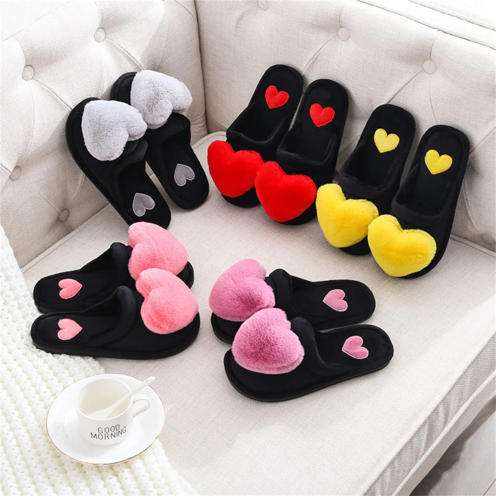 Cute Heart Pattern Women’s Plush Indoor Slippers