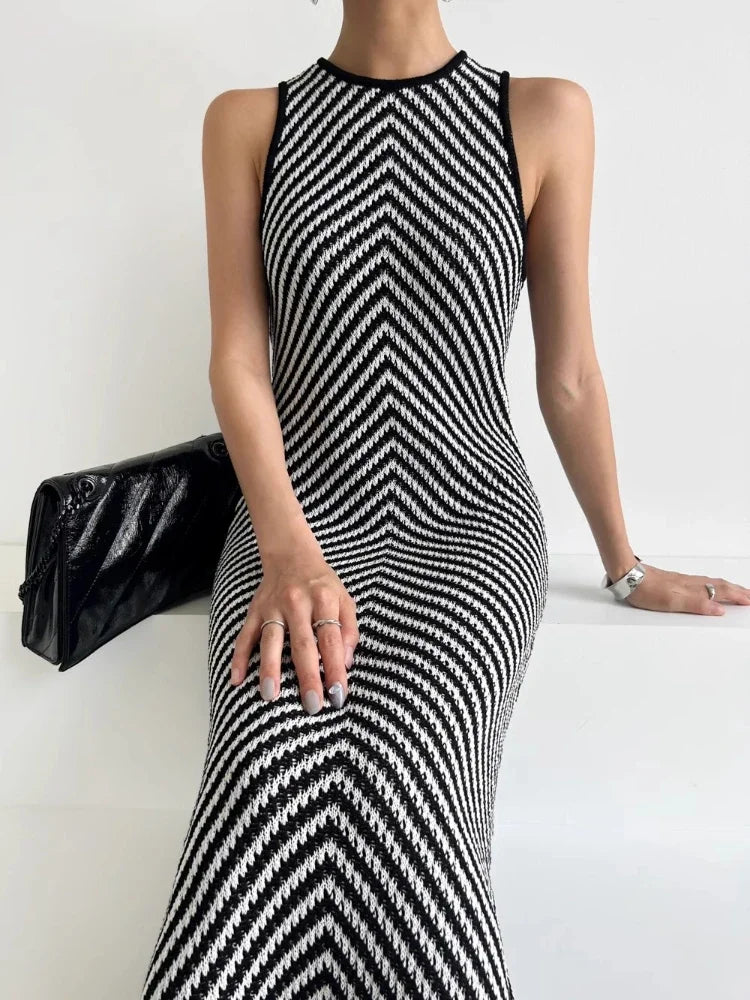 Temperament Striped Sleeveless Dress for Women