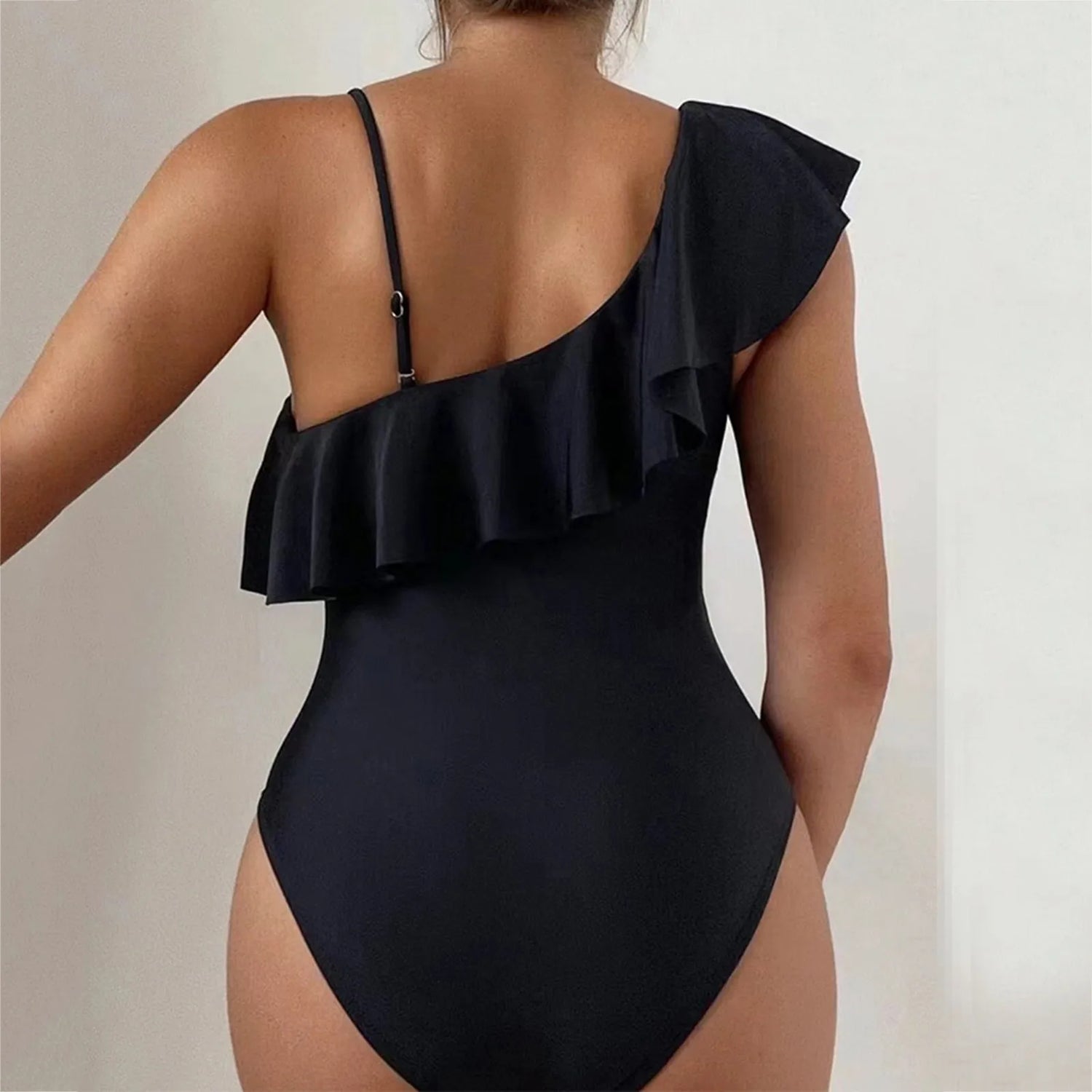 Leaf Mesh One-Shoulder Swimsuit