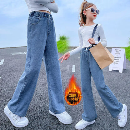 Autumn Winter Teen Girls Denim Wide Leg Pants