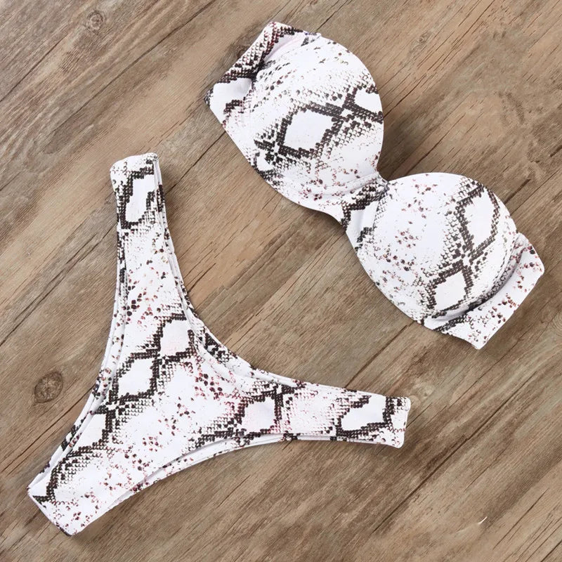 Sexy Bandeau Thong Ruffle Bikini Set