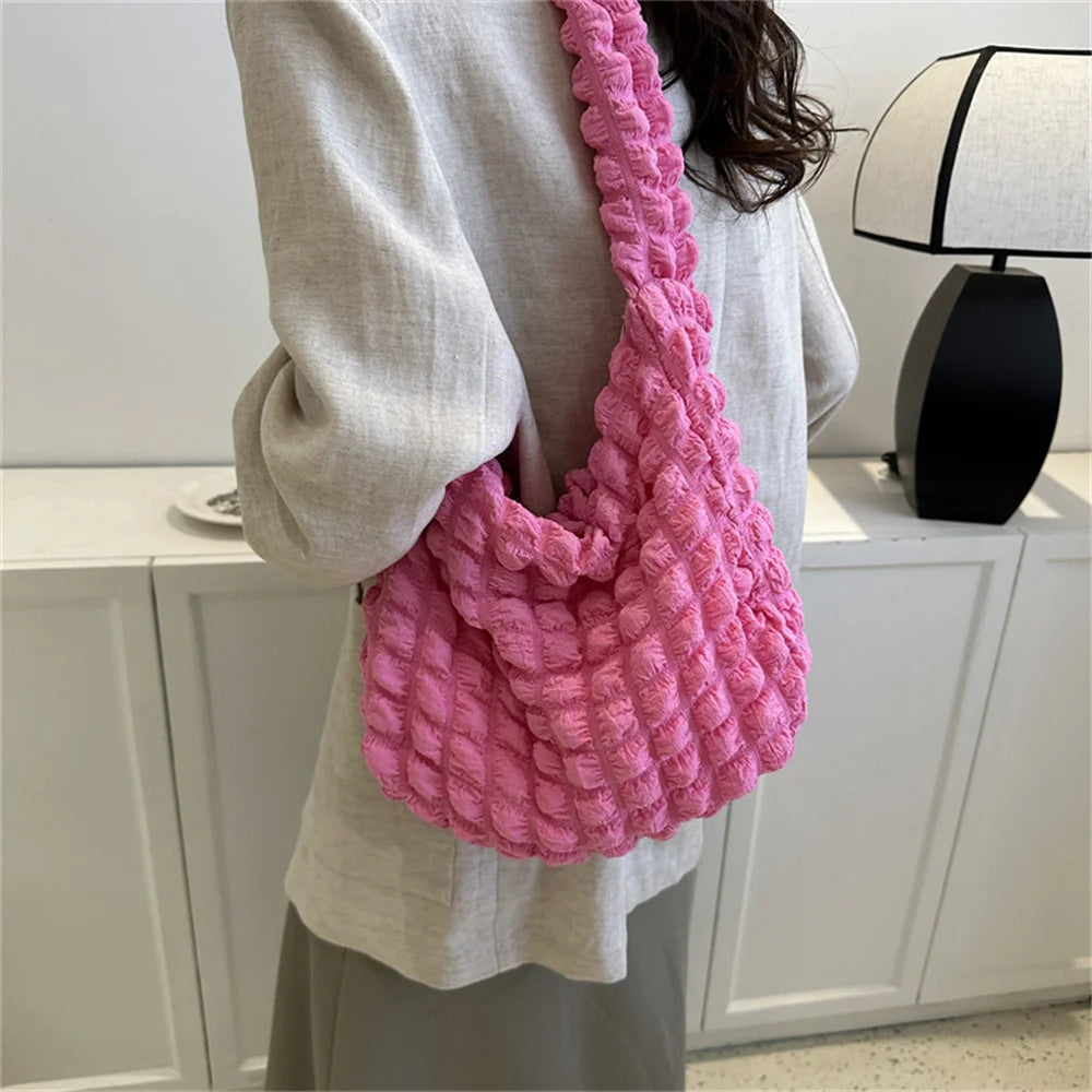 Pleated Design Crossbody Bag with Embroidery