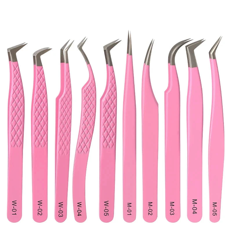 Rose Red Tweezers Stainless Steel High Precision Anti-static Tweezers for Eyelash Extensions Makeup