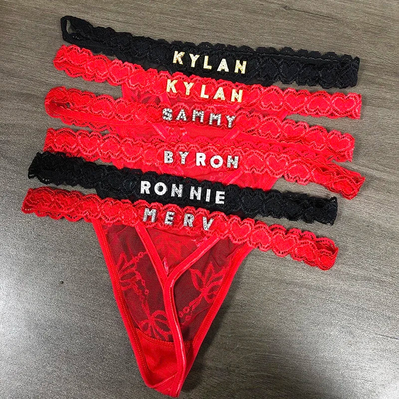 Personalized Lace Thong with Custom Crystal Letters