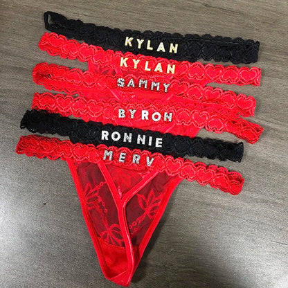 Personalized Lace Thong with Custom Crystal Letters