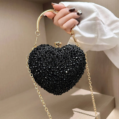 Luxury Diamond Inlay Heart Shaped Crystal Clutch Purse