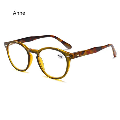 Round Plastic Hinge Floral Printed Anti-Blue Light Reading Glasses for Women