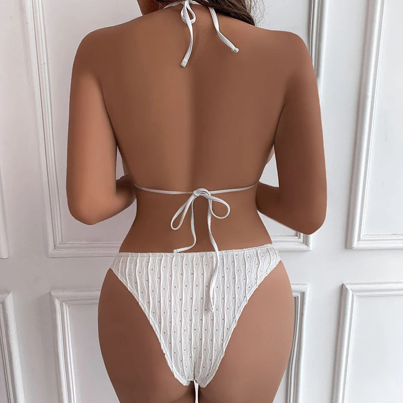 Jacquard Drawstring Two Piece Swimsuit