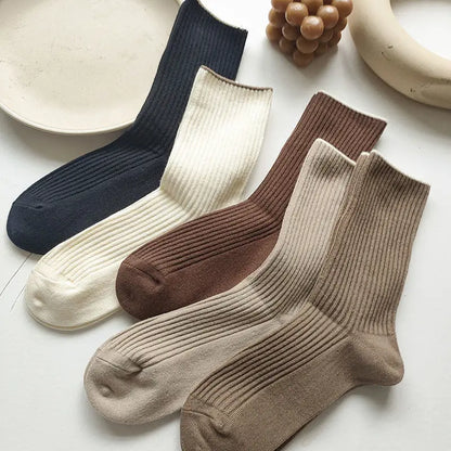 5 Pairs of Japanese Casual Cotton Socks for Women