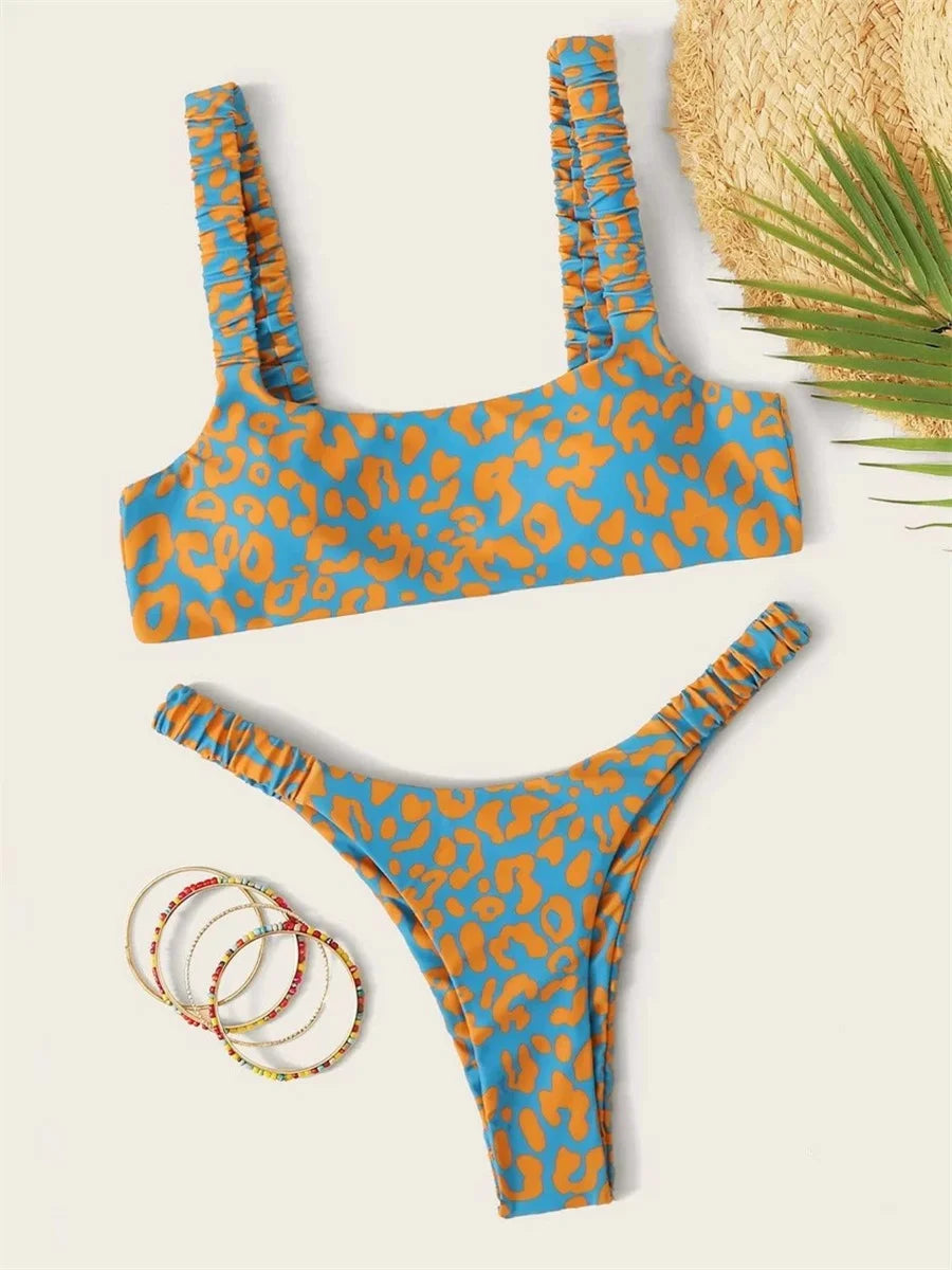 Sexy Micro Bikini  Orange Leopard Push Up