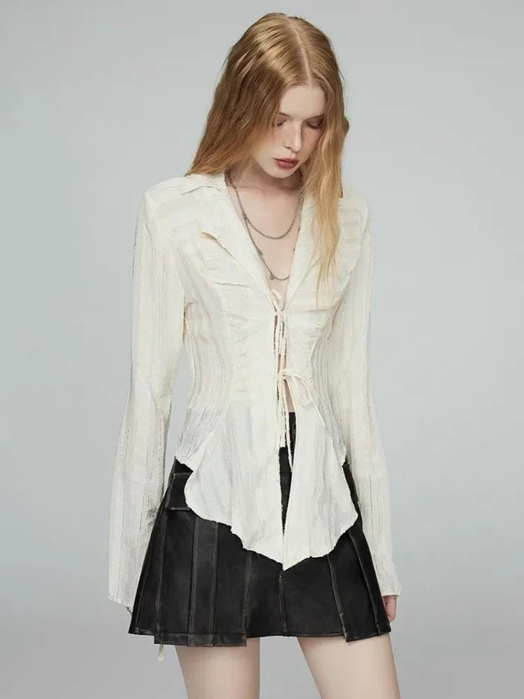 Deeptown Fairycore Lace-Up Blouse