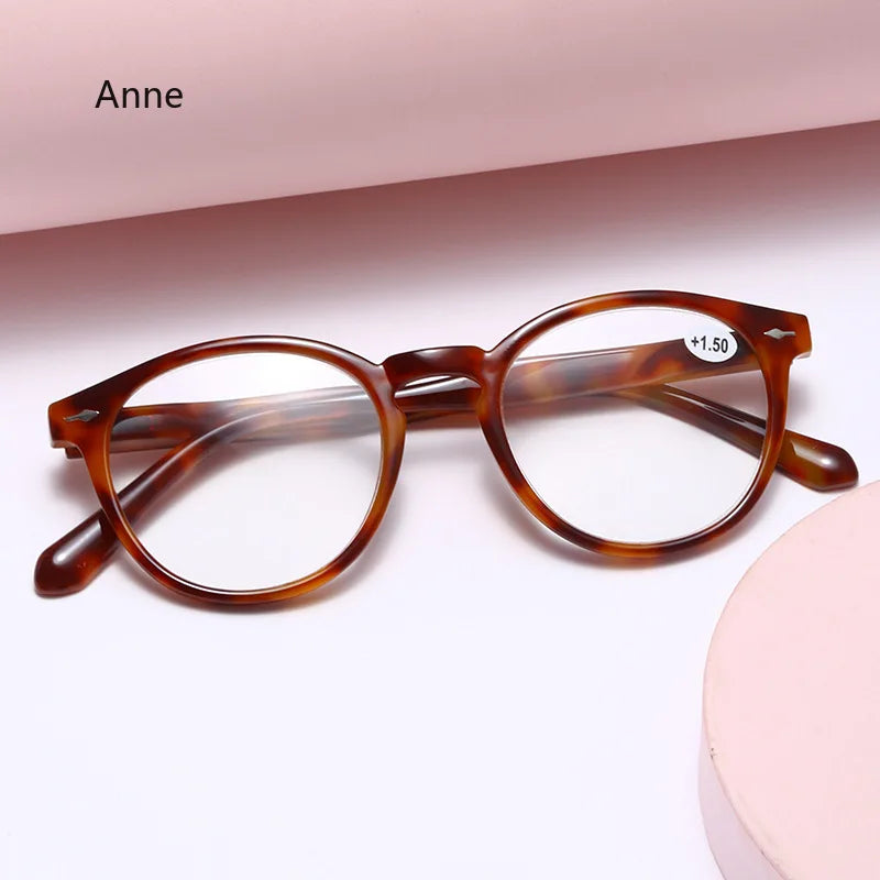 Round Plastic Hinge Floral Printed Anti-Blue Light Reading Glasses for Women