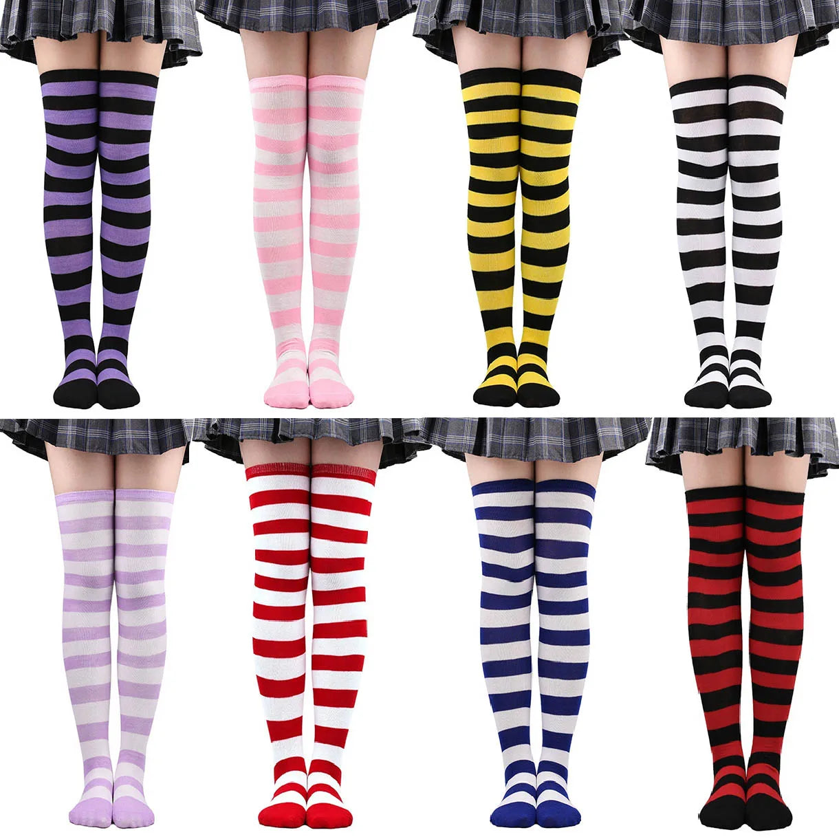 Color Striped Over Knee Socks