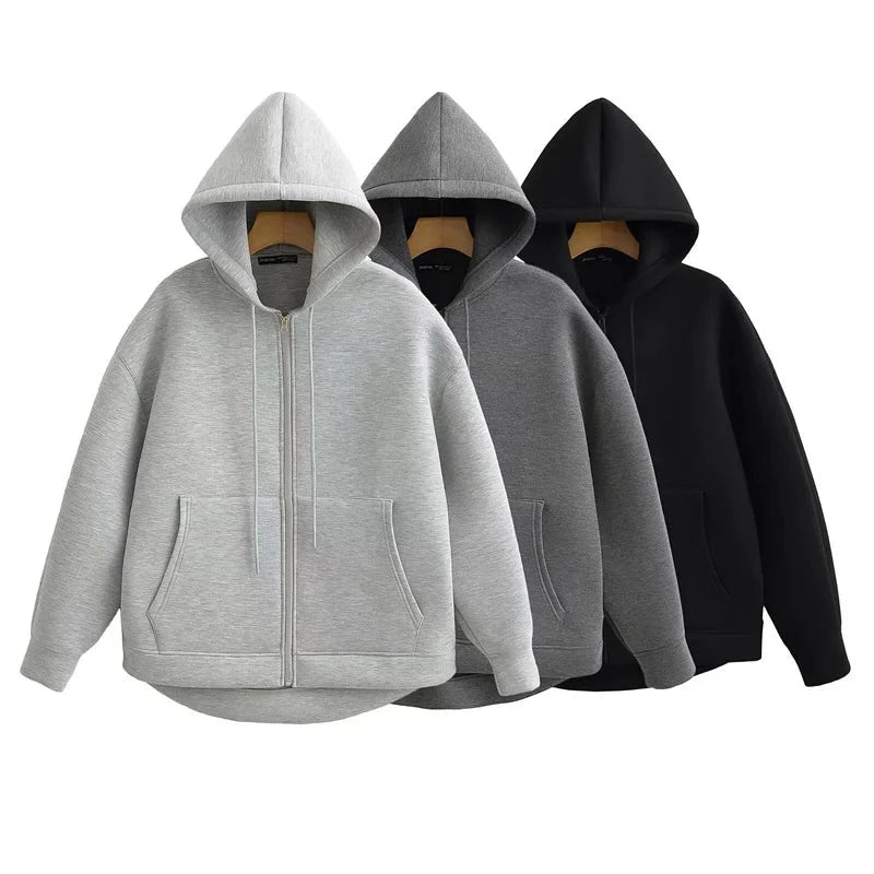 Winter Zipper Hoodie - Unisex Oversize Sweatshirt with Double Pockets