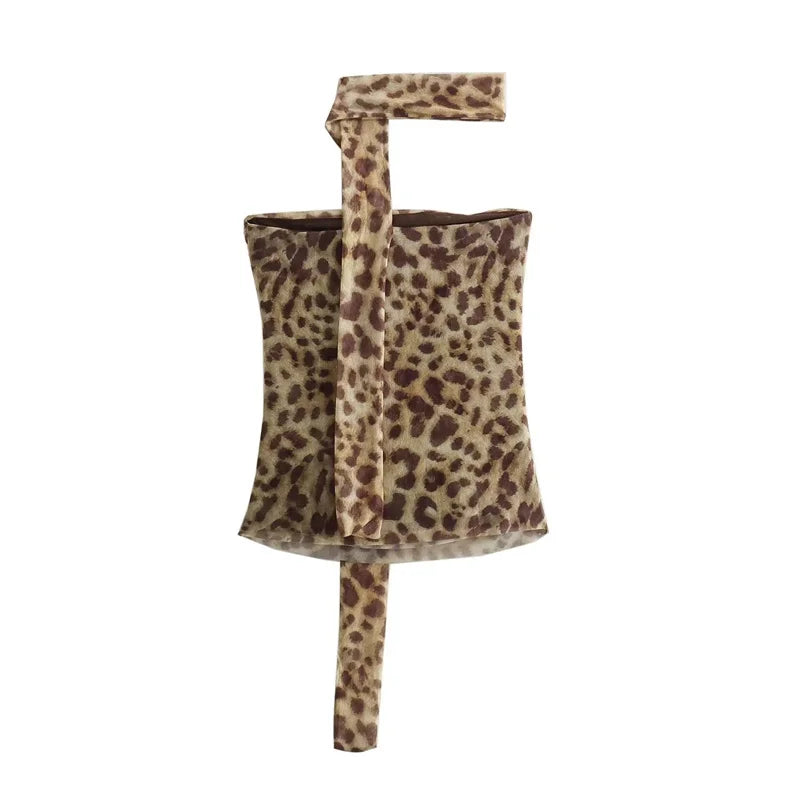 Summer Leopard Print Tulle Crop Top