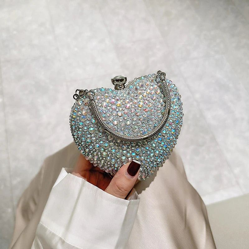 Luxury Diamond Inlay Heart Shaped Crystal Clutch Purse