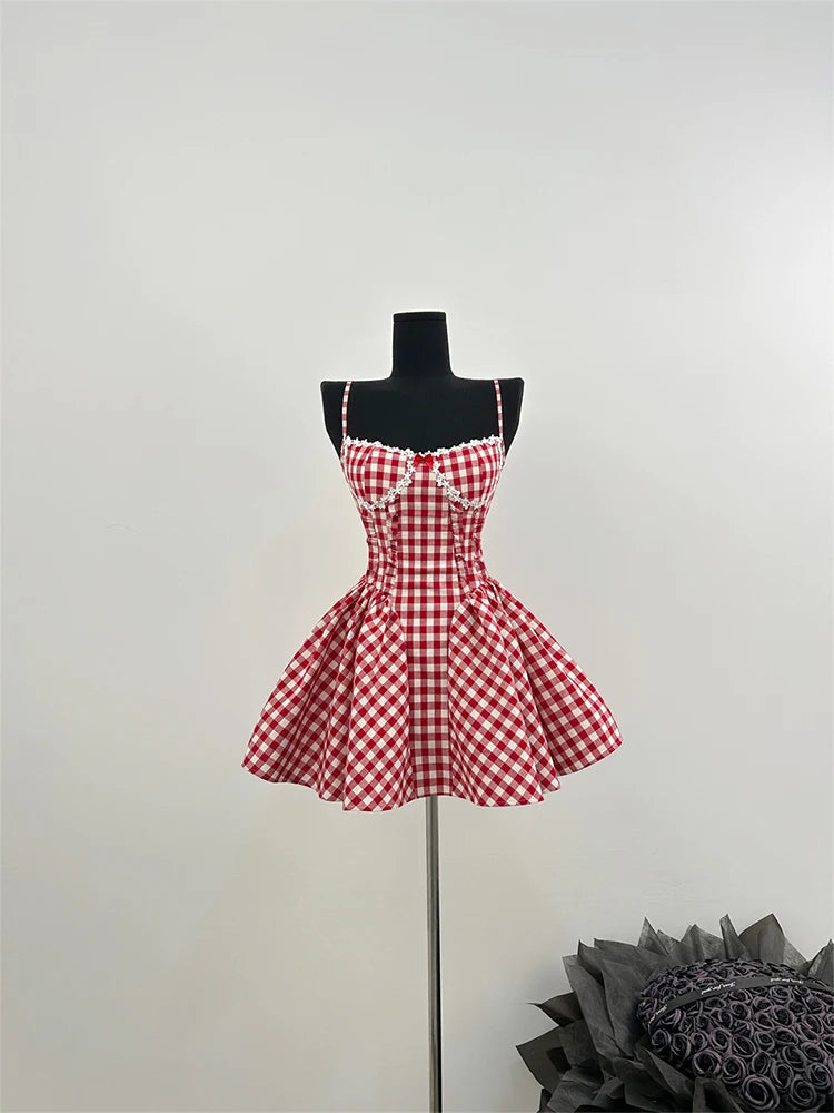 Summer Plaid Mini Dress for Women