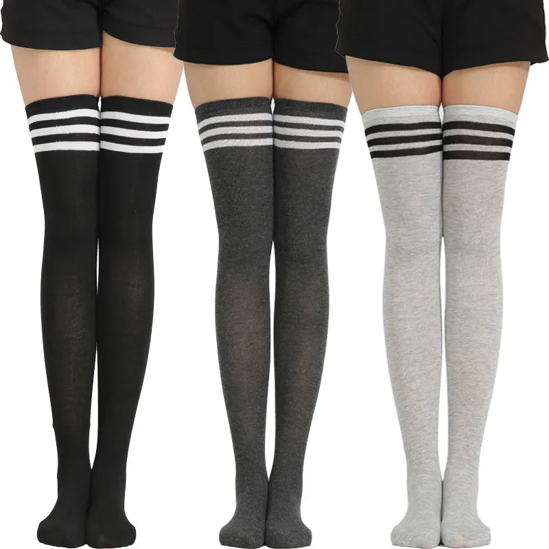 Black and White Striped Thigh High Socks for Women