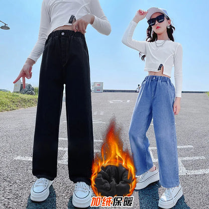 Autumn Winter Teen Girls Denim Wide Leg Pants