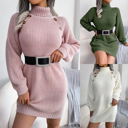 Slim Turtleneck Sweater Dress – Cozy Knit for Fall &amp; Winter Fashion