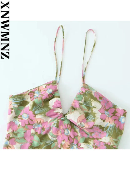 XNWMNZ Women’s Fashion Linen Blended Flower Print Dress