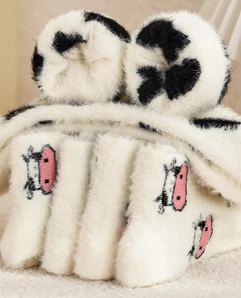 Cartoon Cute Cow Mink Velvet Socks