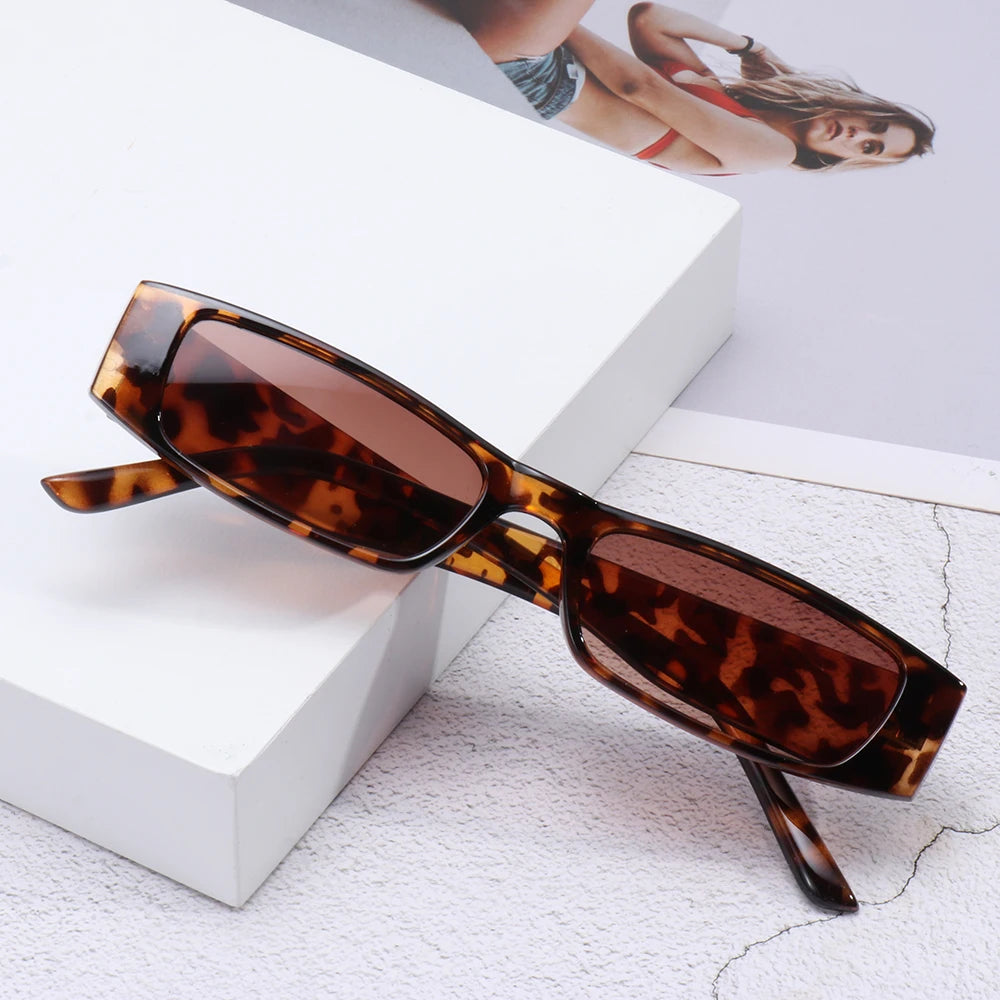 Retro Narrow Frame Leopard Vintage Square Cat Eye Eyewear