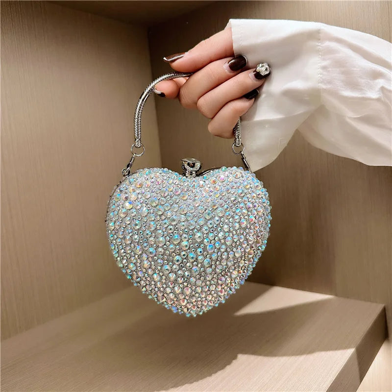 Luxury Diamond Inlay Heart Shaped Crystal Clutch Purse