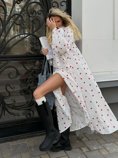 Vintage Jacquard Heart Print Dress
