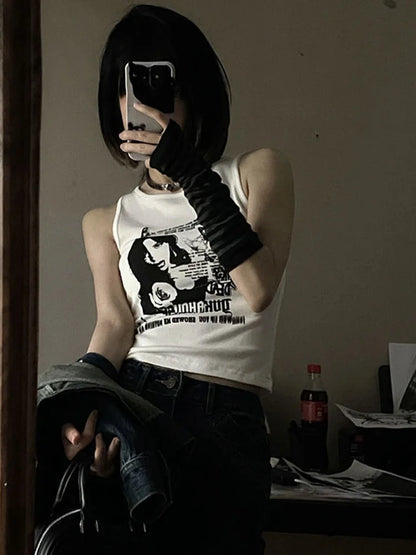 Grunge Print Sleeveless Tank Top for Women