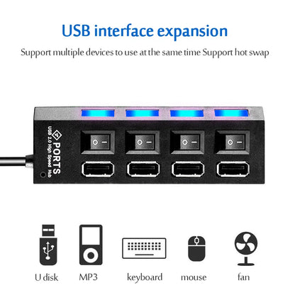 USB 2.0 Hub USB Hub 2.0 Multi USB Splitter Hub Use Power Adapter 4/7 Port Multiple Expander 2.0 USB 3.0 Hub with Switch for PC