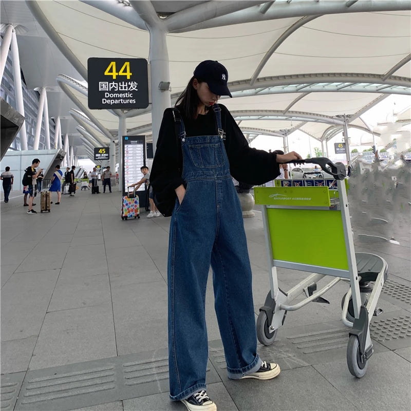 S-5XL Women Denim Overalls Korean Style Loose Wide Leg Jeans Oversized Straight Jumpsuit 2023 New Spring Autumn Strap Trousers