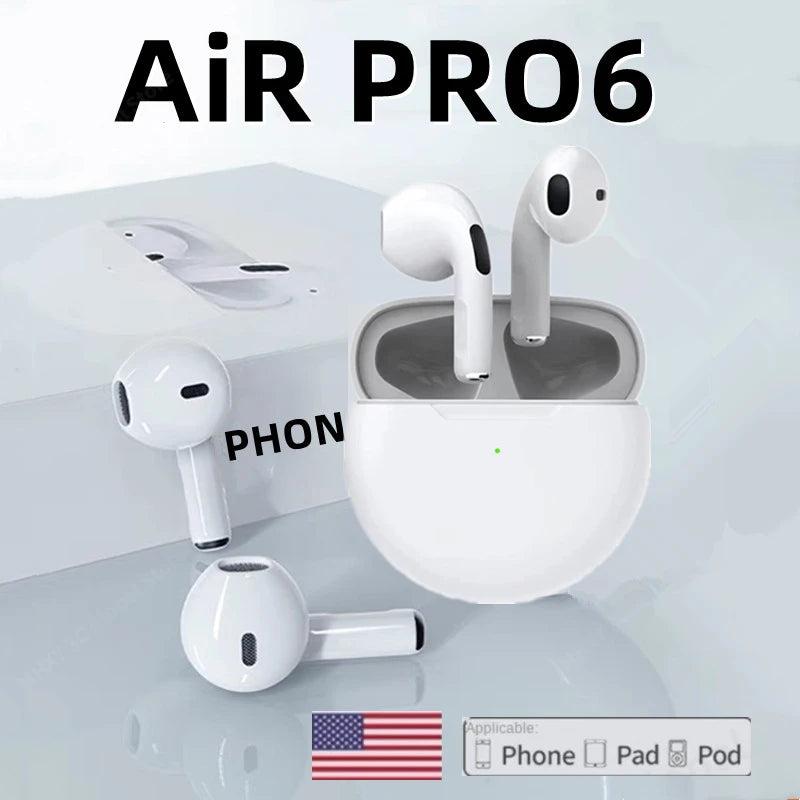 Original Air Pro 6 TWS Wireless Bluetooth Earphones Mini Pods Earbuds Earpod Headset For Xiaomi Android Apple iPhone Headphones