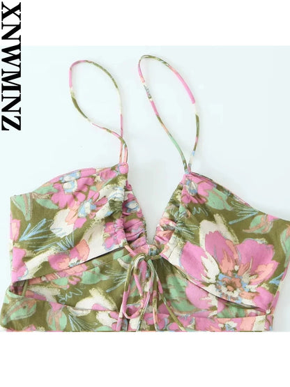 XNWMNZ Women’s Fashion Linen Blended Flower Print Dress
