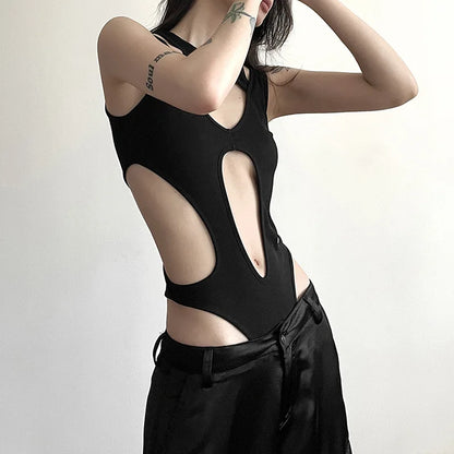 Gothic Hollow Out Backless Bodysuit