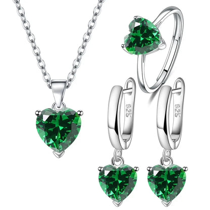 925 Sterling Silver Heart Zircon Jewelry Set for Women