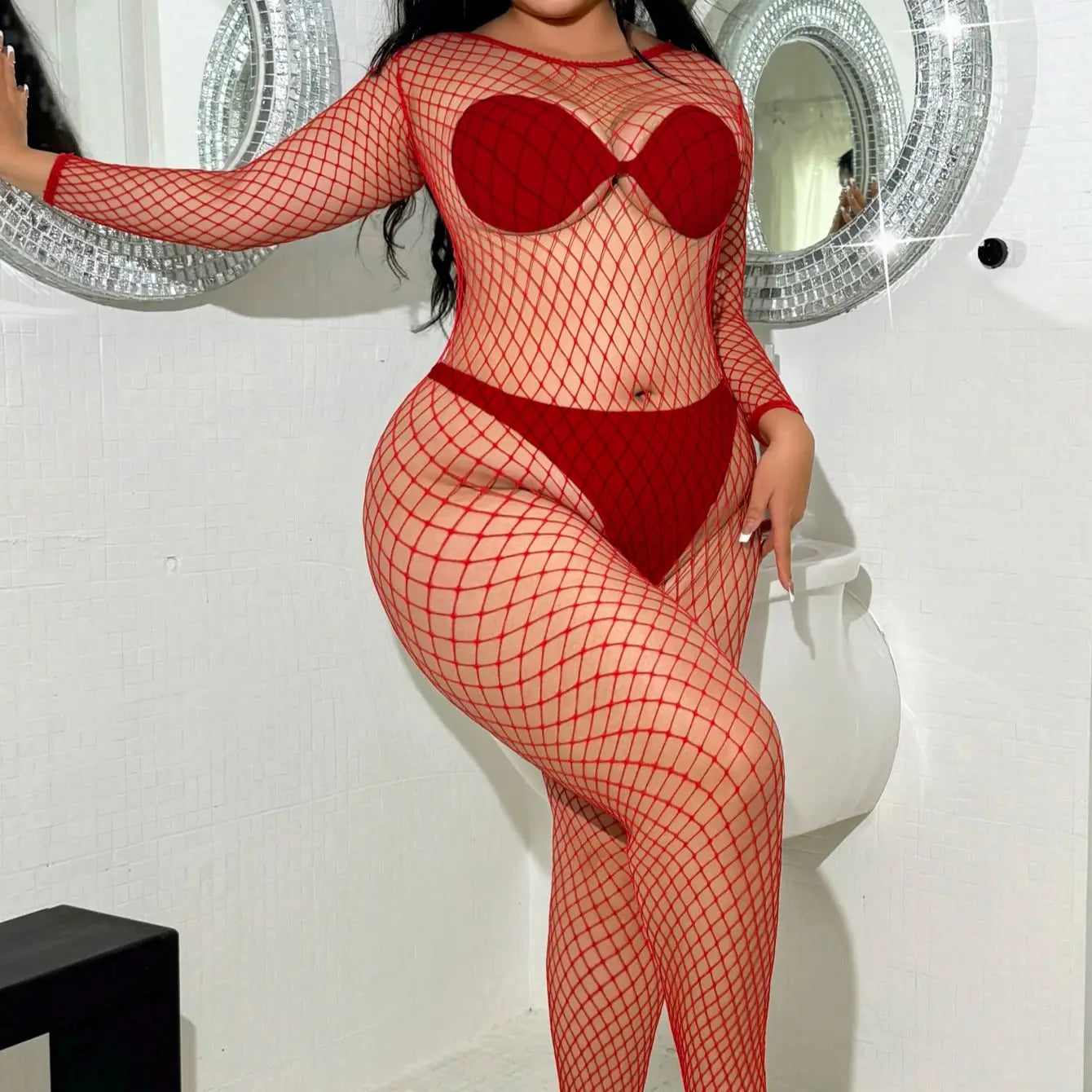 Plus Size Crotchless Pantyhose – Stretchy Fishnet Bodysuit