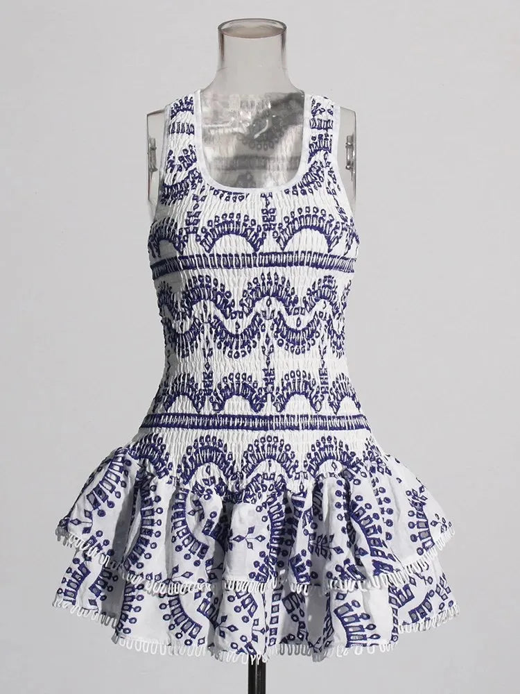 TWOTWINSTYLE Embroidery Solid Mini Dress